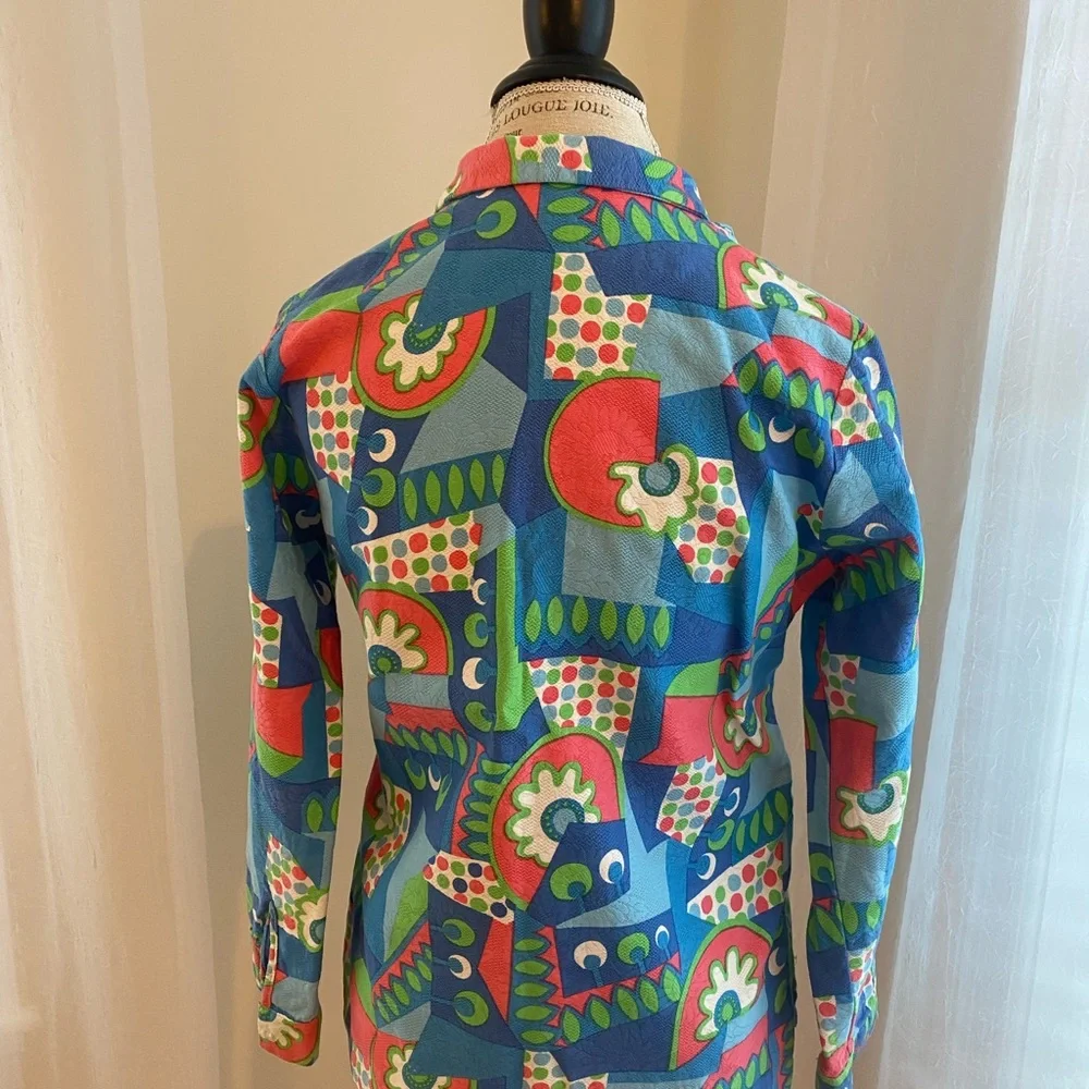 70s Colorful Vintage Shirt with Fun Patterns Pressed Cotton XS
